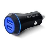 Chargeur allume-cigare noir 2.4a double usb- noir et bleu