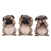 Les trois carlins sages - figurines de chiens de décoration 8.5cm