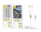 Cable 3 en 1 micro usb - iphone - type c - 1.2m - 2,a - blanc