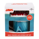 Les dents de la mer set mug, sous-verre et porte-clés be aware