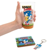 Sonic the hedgehog set porte-clés, verre et sous-verre classic