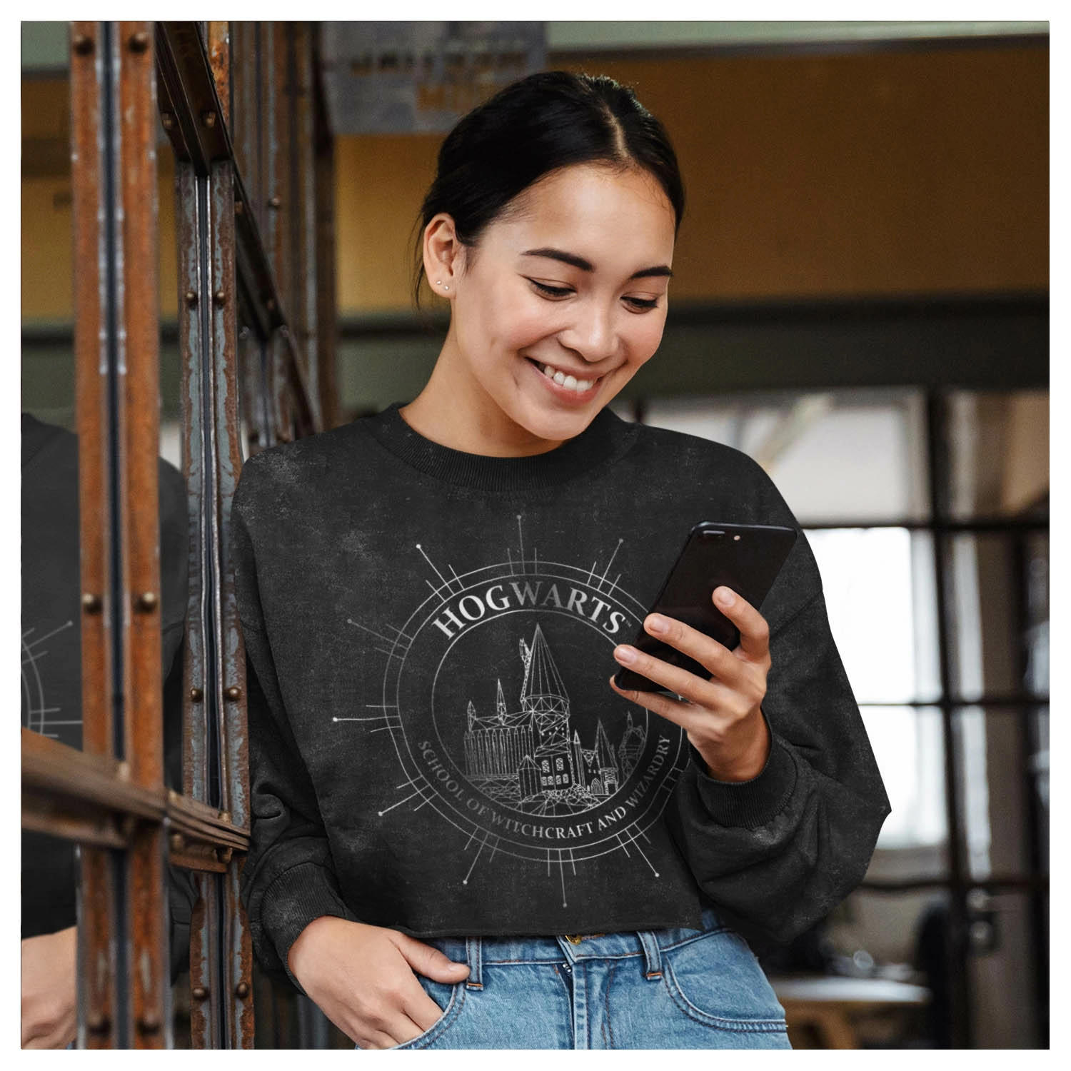 Sweat Court Harry Potter Poudlard Constellation - Délavé Acid Wash Pour Femme