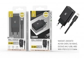 Embout secteur usb + câble pour iphone 5 à 13 - 2.4a -noir -s. basic-na0347