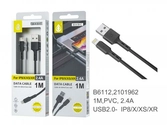 Câble data et charge pour iphone  - 2,4a - 1m - b6112 ne - noir