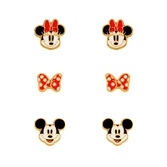 Minnie & mickey - 3 paires de clous d'oreilles - laiton plaqué