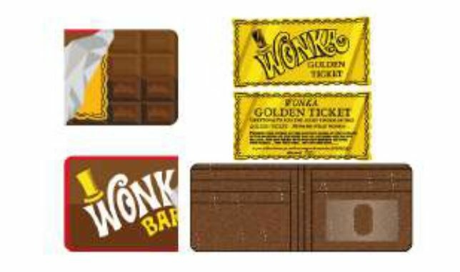 Willy wonka - tablette de chocolat - portefeuille + ticket or