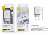 Chargeur 2 port (1 usb et 1 type c)- 18w/ 3.4a avec câble type c vers lightning- na0288- blanc