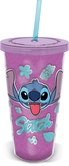 Stitch - purple glitter - gobelet fashion + paille - format 560ml