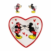 Mickey & minnie - gift box - boucles d'oreilles + plateau à bijoux