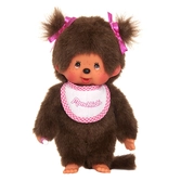 Monchhichi - fille bavoir rose & blanc - peluche 20cm