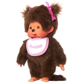 Monchhichi - fille bavoir rose & blanc - peluche 20cm