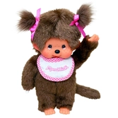Monchhichi - fille bavoir rose & blanc - peluche 20cm