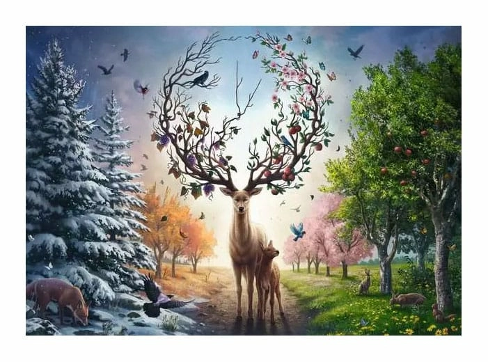 Original ravensburger quality puzzle le cerf magique et les quatre saisons (1000 pièces)