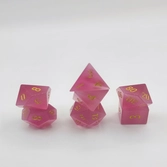 Dés pierre semi précieuse - lot de 7 dés  avec boite en métal-  cat's eyes- rose