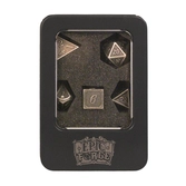 Lot 7 dés métal 14mm (boite métal) - outlined silver