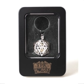 Porte clé- d20 argenté - avec lot de 7 mini dés métal 5mm dans boite métal