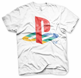 T-Shirt PlayStation : Logo Usé Blanc - XL