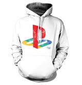Sweat-Shirt à Capuche PlayStation : Logo Usé Blanc - M