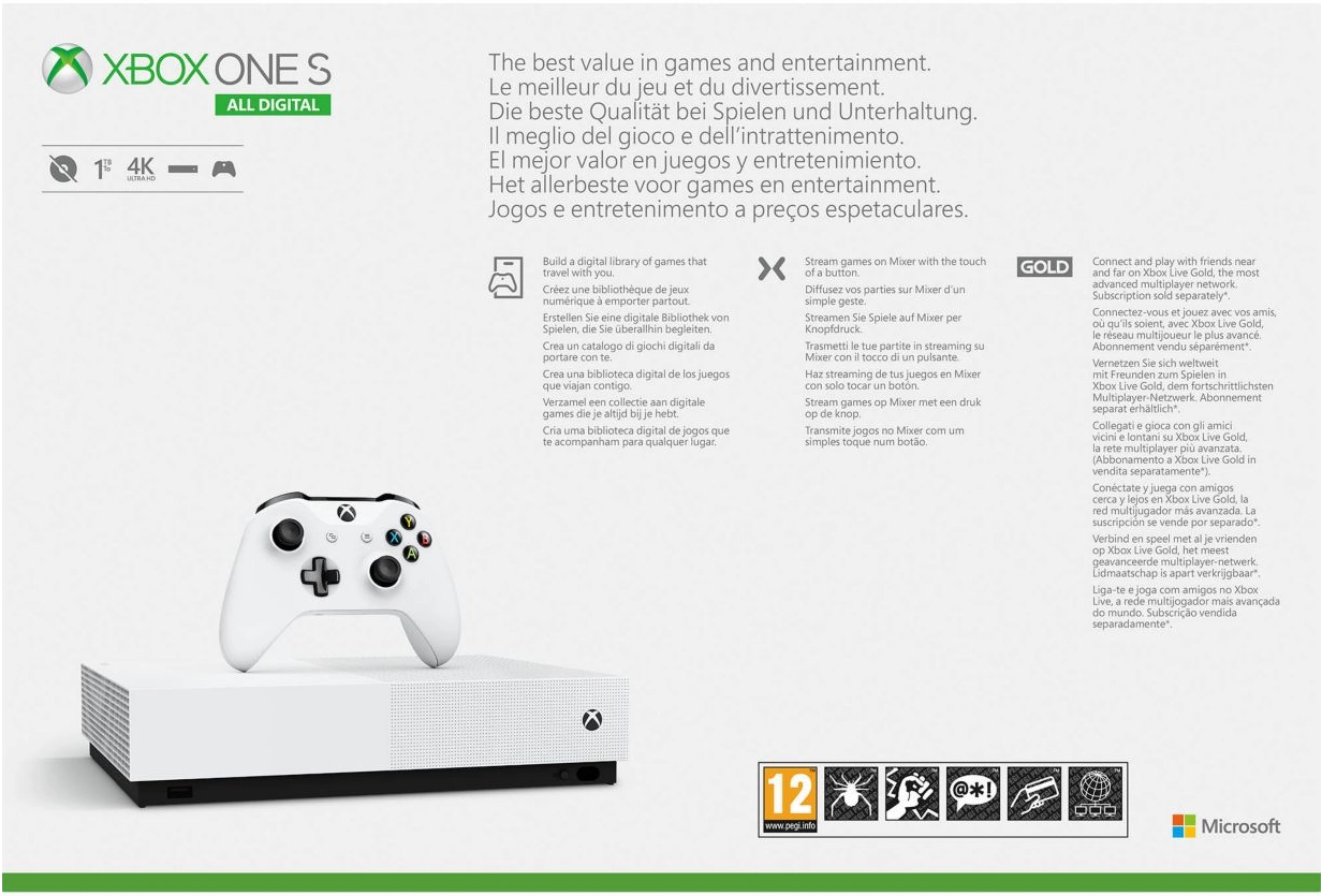 Console xbox one s all digital 1to + 3 games included