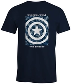 Marvel - captain america - t-shirt bleu marine hommes - who will wield the shield? - l